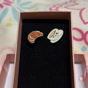 Croissant and Coffee Cup Earrings Mismatched